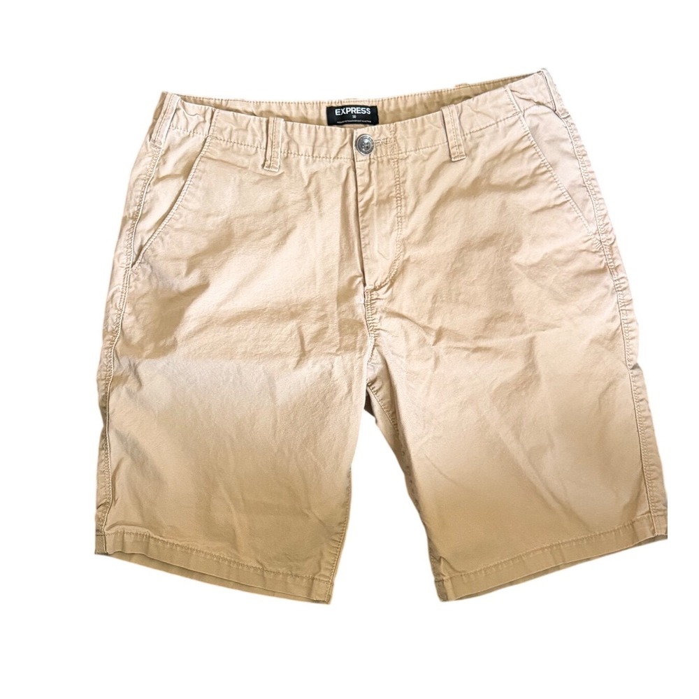 Express Chino Shorts‎ Mens 30 Khaki Tan Cotton Flat Front Casual 10in